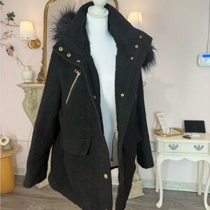 a.n.a Black Utility Jacket with Faux Fur Trim